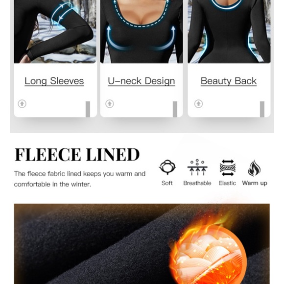 Womens Fleece Lined One Piece U Neck U Back Long Sleeve MEDIUM (8-10)-KEEP WARM! - Picture 6 of 6